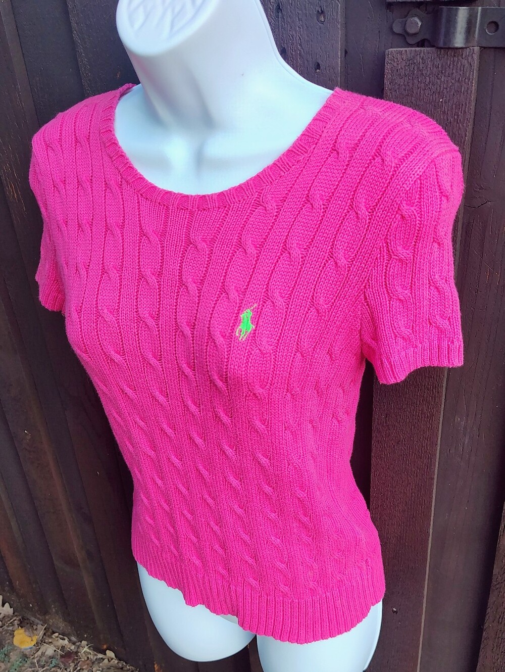 Ralph Lauren Hot Pink Cable Knit Short Sleeve Sweater